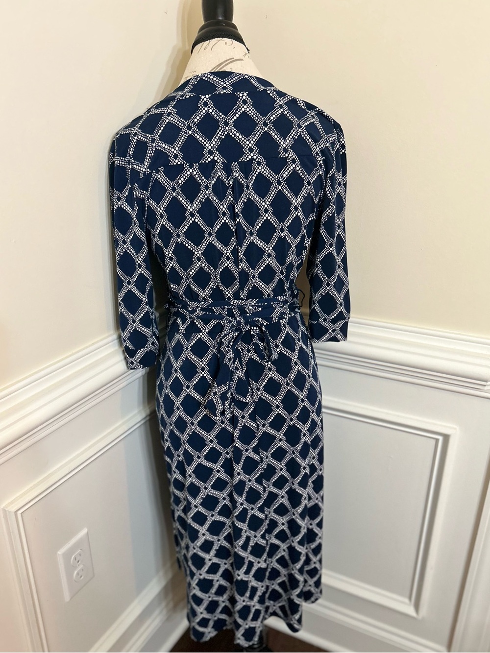 Merona Navy and White Geometric Wrap-Style Midi Dress - Picture 3 of 6